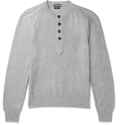 Tom Ford Raglan Cotton-cashmere Blend Henley Sweater, Gray