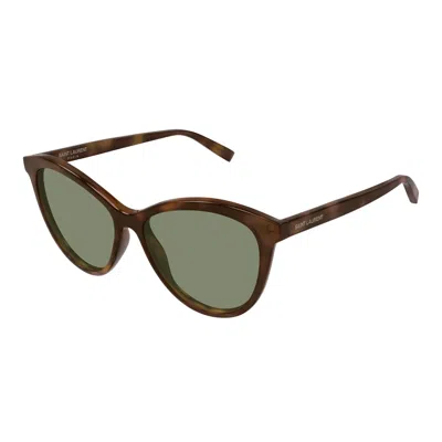 Saint Laurent Havana-havana-green Acetate Sunglasses In Brown
