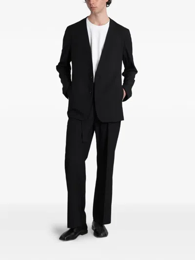 Attachment Collarless Single-breasted Jacket In Black