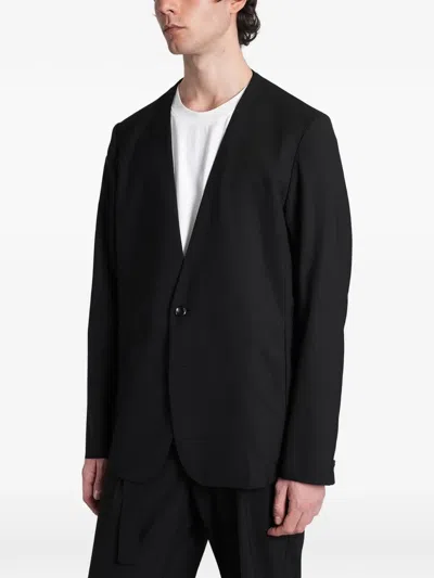Attachment Collarless Single-breasted Jacket In Black