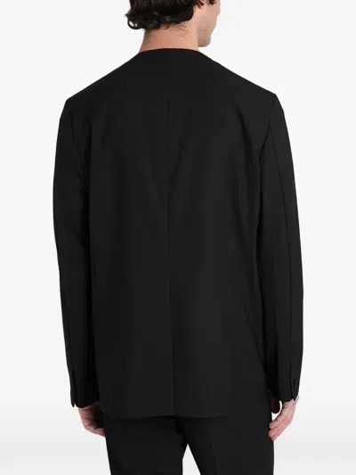 Attachment Collarless Single-breasted Jacket In Black