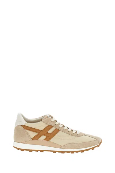 Hogan Low Top Sneakers Contrast Panel Rubber Sole In Neutral