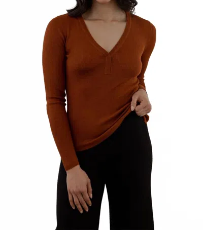Sskein V-neck Henley Pullover In Rust In Brown