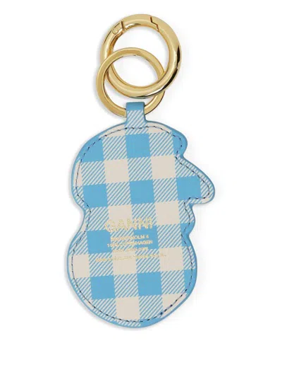 Ganni Apple Keyring Checkered Pattern Embroidered Design In Purple