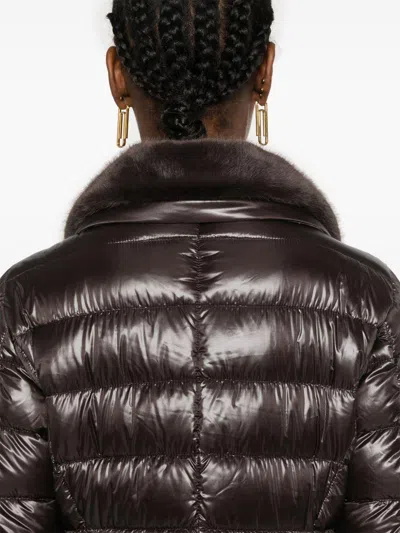 Herno Long Quilted Flared Down Jacket In Brown