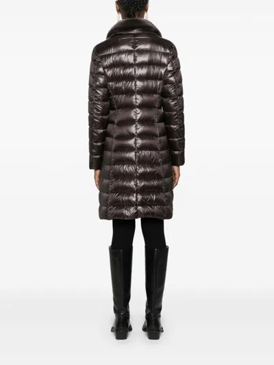 Herno Long Quilted Flared Down Jacket In Brown