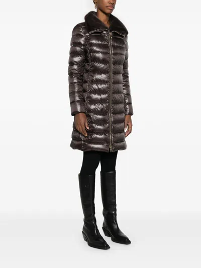 Herno Long Quilted Flared Down Jacket In Brown
