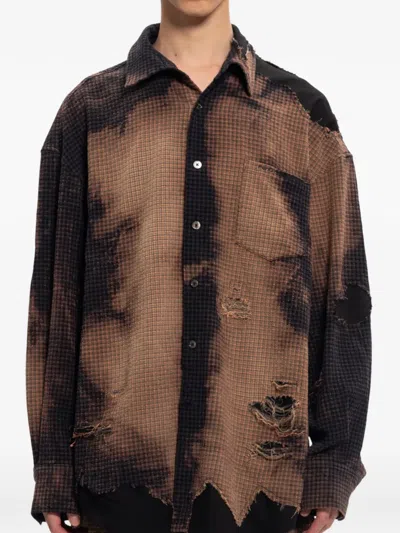 Feng Chen Wang Distressed-effect Checked Shirt In Brown