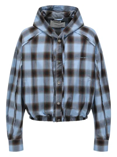 Feng Chen Wang Check-pattern Hooded Jacket In Blue