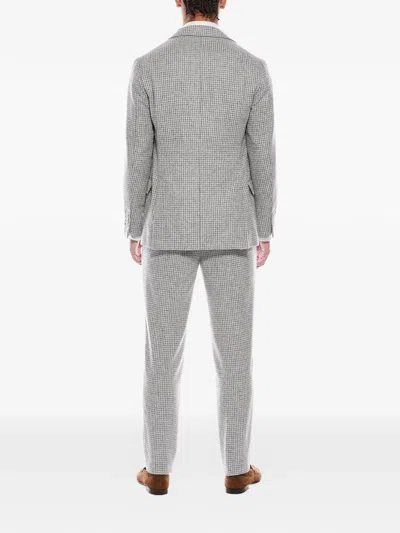 Brunello Cucinelli Houndstooth Three-button Suit In Gray