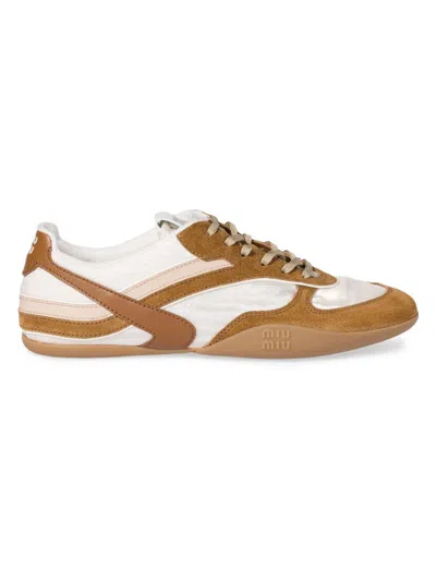 Miu Miu Gymnasium Sneakers In Technical Fabric And Suede In Brown