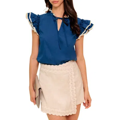 Flying Tomato Flutter Sleeve Top In Blue