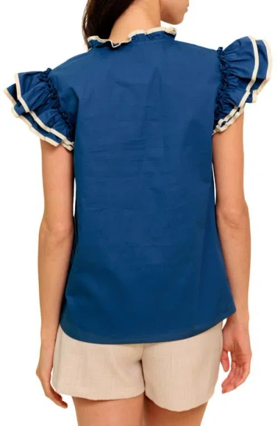 Flying Tomato Flutter Sleeve Top In Blue