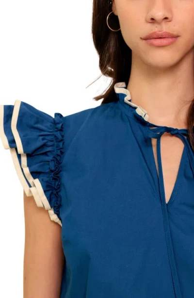 Flying Tomato Flutter Sleeve Top In Blue