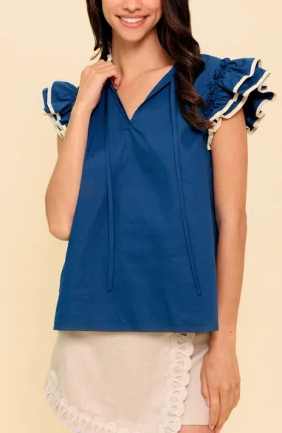 Flying Tomato Flutter Sleeve Top In Blue