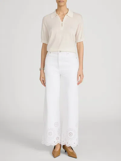 Frame The Eyelet Flare Embroidered Flared-leg Jeans In White