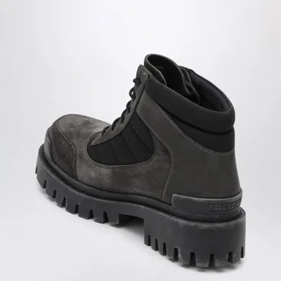 Balenciaga Slate Suede And Canvas Combat Ankle Boots In Brown