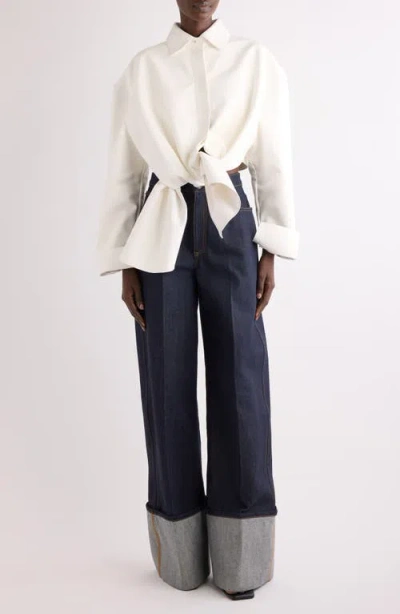Givenchy Tie Front Leather Button-up Shirt In White
