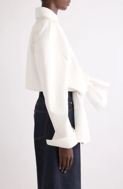 Givenchy Tie Front Leather Button-up Shirt In White