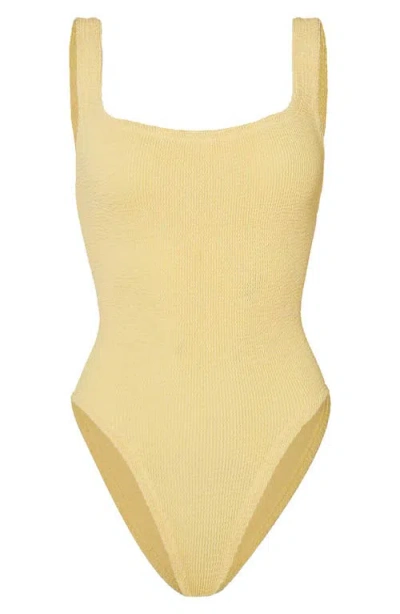 Hunza G Yellow One-piece Swimsuit With Squared Neckline In Tech Fabric Stretch Woman In Yellow