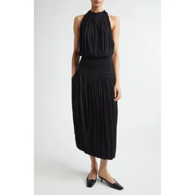 Totême Black Fluid Viscose Gathered Midi Dress In Burgundy