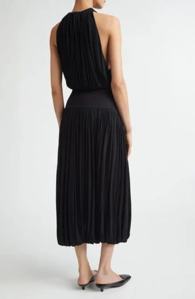 Totême Black Fluid Viscose Gathered Midi Dress In Burgundy