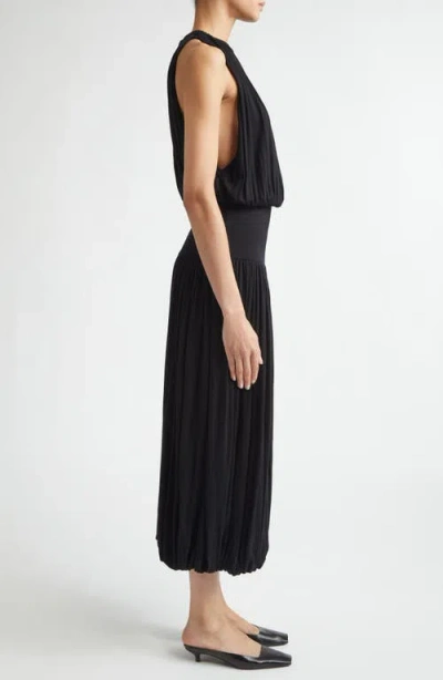 Totême Black Fluid Viscose Gathered Midi Dress In Burgundy