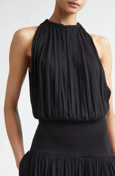 Totême Black Fluid Viscose Gathered Midi Dress In Burgundy