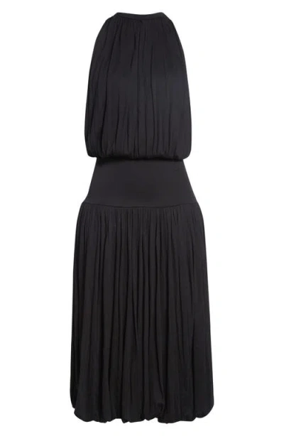 Totême Black Fluid Viscose Gathered Midi Dress In Burgundy