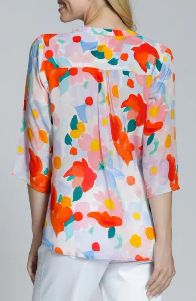 Apny Print Tassel Split Neck Chiffon Top In Multi