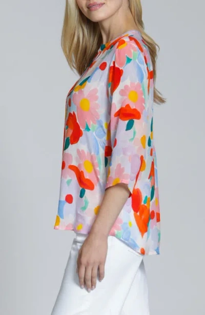 Apny Print Tassel Split Neck Chiffon Top In Multi