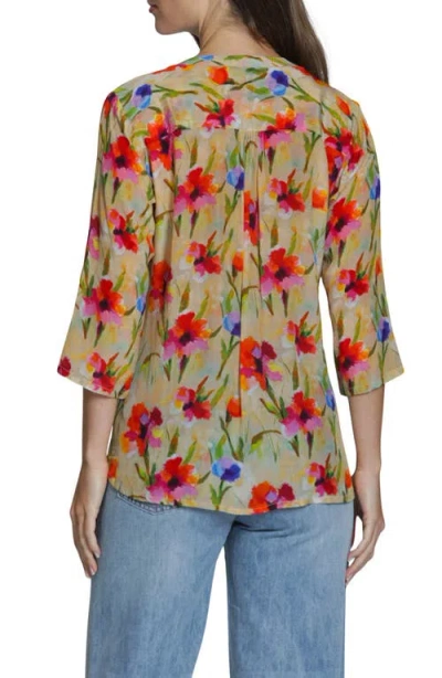 Apny Print Tassel Split Neck Chiffon Top In Multi