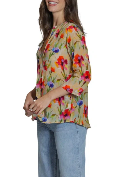 Apny Print Tassel Split Neck Chiffon Top In Multi