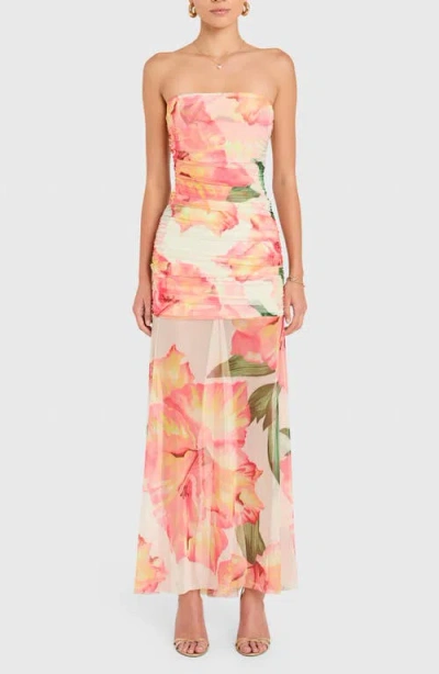 Amanda Uprichard Leo Floral Ruched Strapless Maxi Dress In Multi
