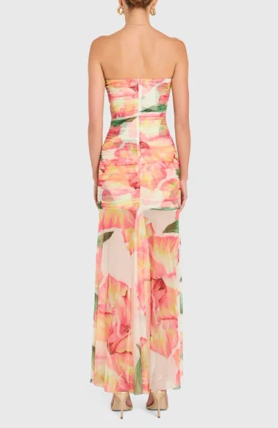Amanda Uprichard Leo Floral Ruched Strapless Maxi Dress In Multi