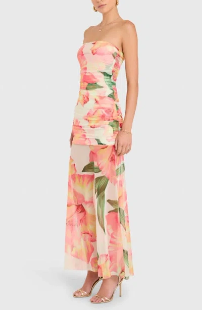 Amanda Uprichard Leo Floral Ruched Strapless Maxi Dress In Multi