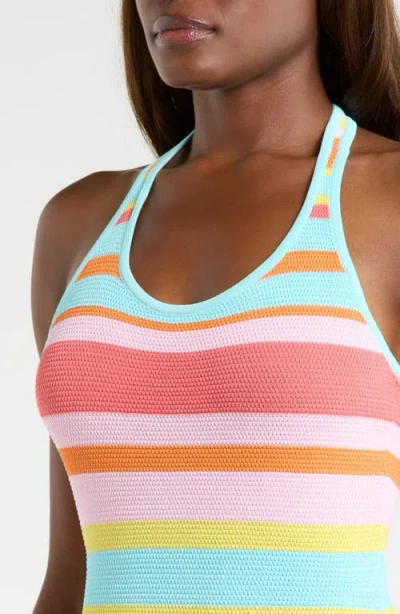 Kulani Kinis Drawstring Open Knit Halter Minidress In Multi