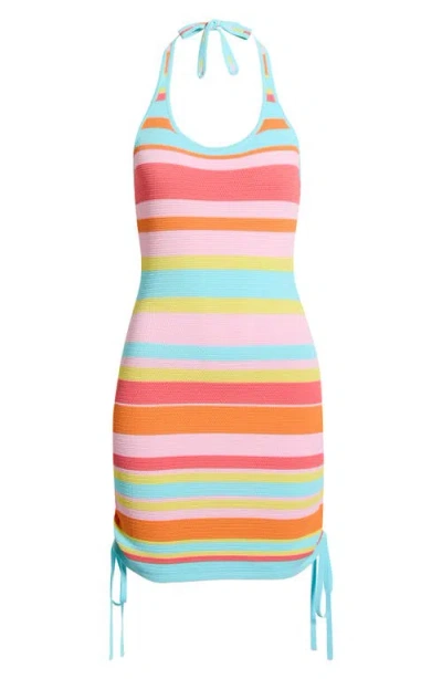 Kulani Kinis Drawstring Open Knit Halter Minidress In Multi