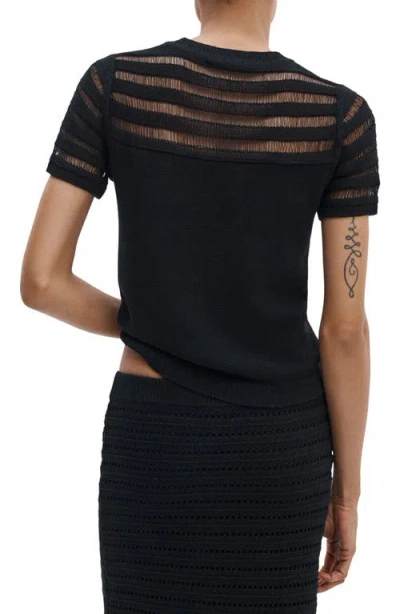 Rag & Bone Ladder-stitch Short-sleeve Sweater In Black