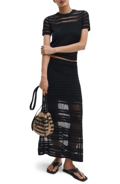 Rag & Bone Ladder-stitch Short-sleeve Sweater In Black