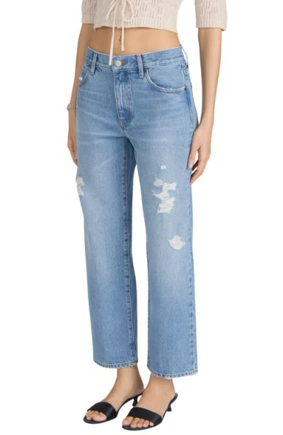 Frame The Loose Distressed Mid-rise Straight-leg Jeans In Blue
