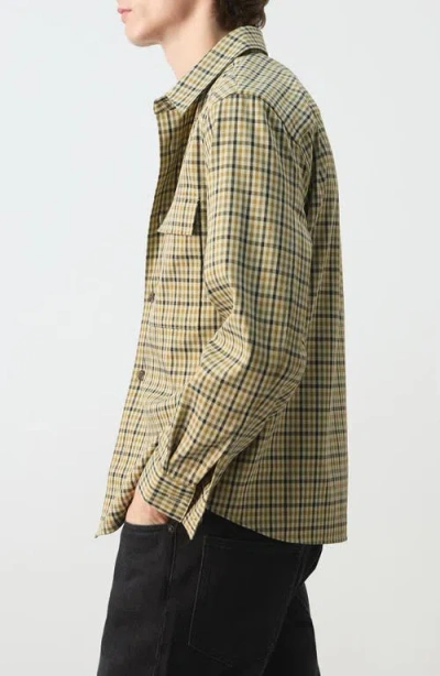 Mango Checked Jacket With Button Print Olive Green In Green