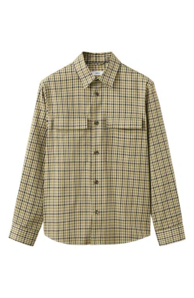 Mango Checked Jacket With Button Print Olive Green In Green