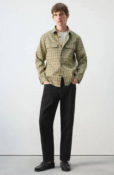 Mango Checked Jacket With Button Print Olive Green In Green
