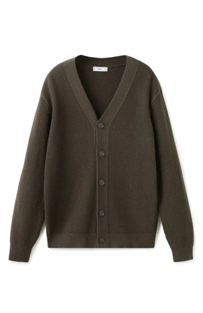 Mango Medium Knit Microstructure Cardigan In Brown