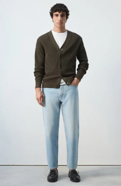 Mango Medium Knit Microstructure Cardigan In Brown