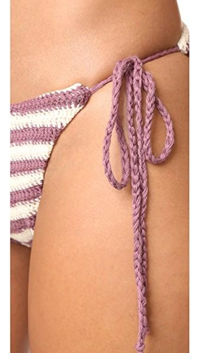 Shop Mara Hoffman Crochet Tie Side Bikini Bottoms In Crochet Sage Stripe