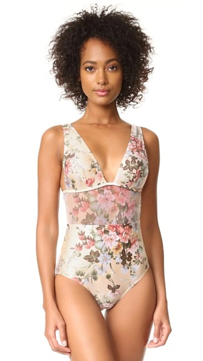 Zimmermann Aerial Plunge Mesh One Piece In Floral