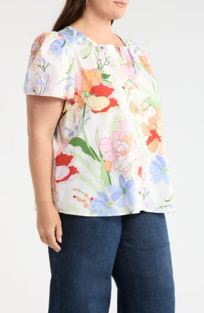 Sugarlips Floral Split Neck Top In Multi