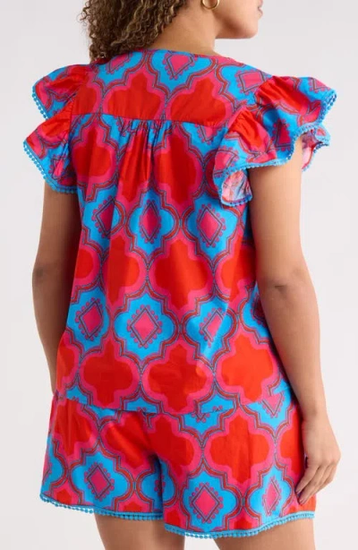 Sugarlips Devant Carya Ruffle Cotton Top In Multi